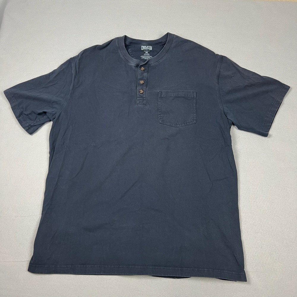 Duluth Trading Co Men's 2XL Longtail T Navy Blue Pocket Henley Shirt